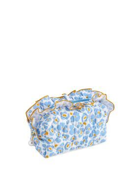 Shiraleah Fancy Small Zip Pouch Makeup Bridal Trip Travel Blue & White Ruffle